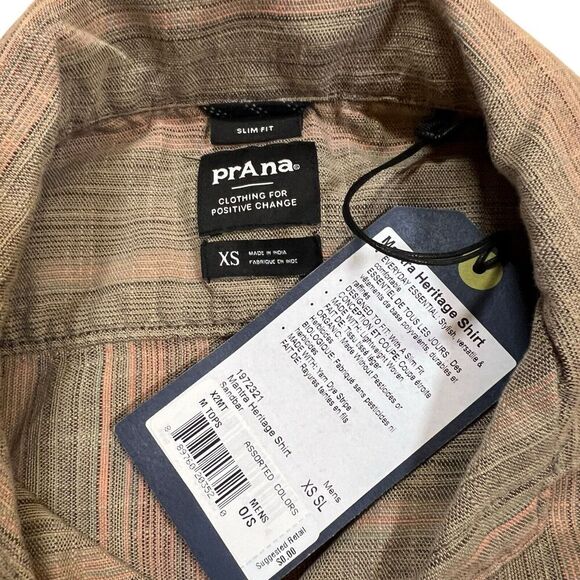 prAna Mantra Heritage Brown Button Up Shirt Organic Cotton Slim Fit Size XS - Picture 4 of 8